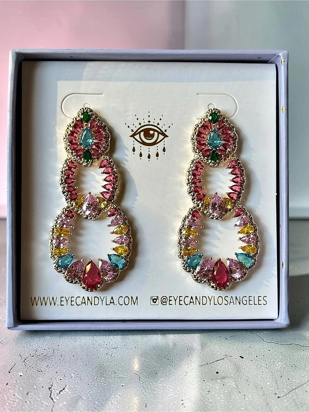 Eye Candy Los Angeles The Luxe Collection Multicolor CZ Statement Drop Earrings